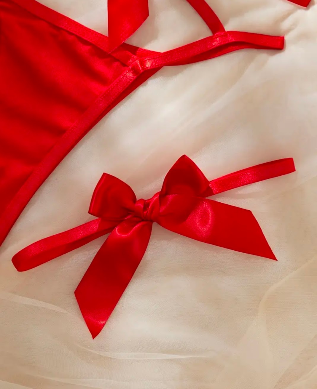 Set Rojo de Lencería Sexy con Moño de Mariposa