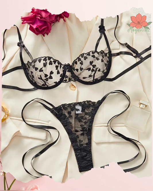 Set de Tirantes de Encaje con Bordado en corazones