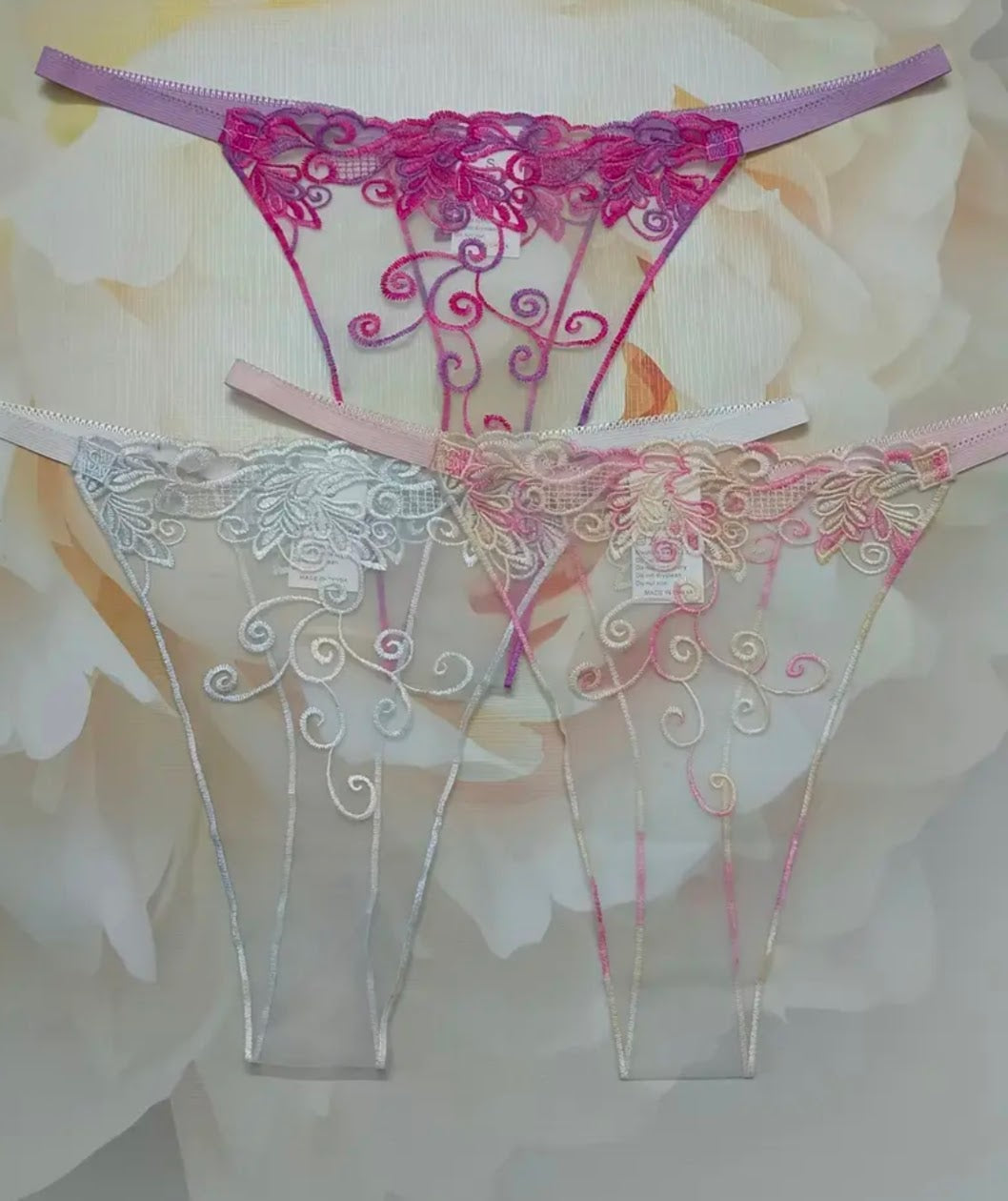 Tangas Elegantes de Malla Transparente con Bordado Floral