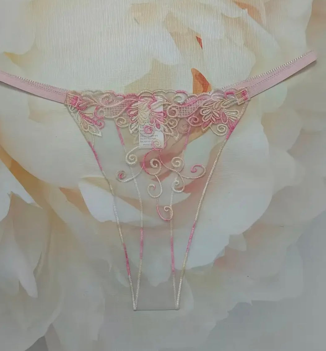 Tangas Elegantes de Malla Transparente con Bordado Floral